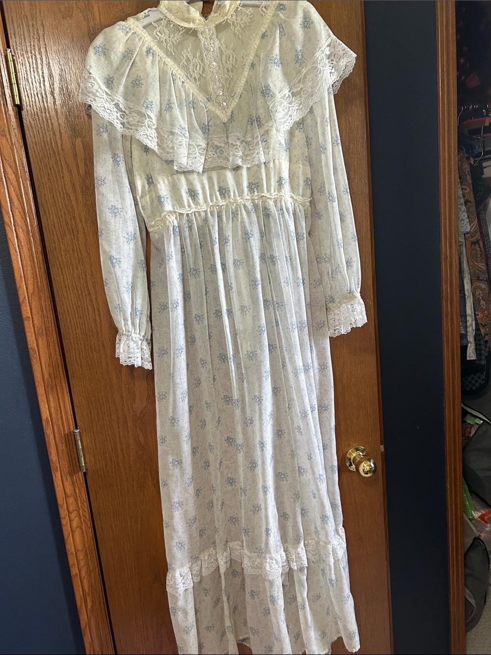 Source Unknown Cream Floral Long Sleeve Maxi Dress with Lace